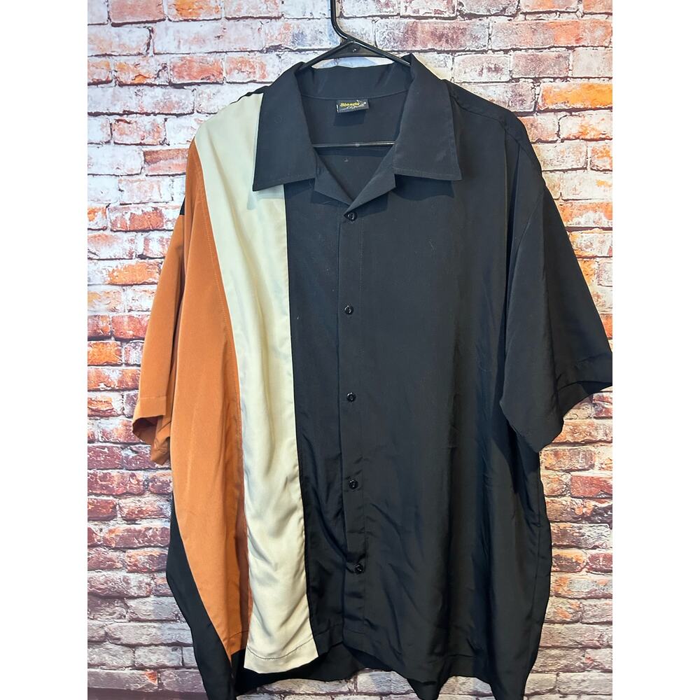 Steady classics bowling shirt button up short sleeve black orange men's size 3x